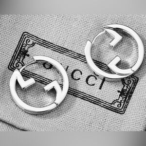 Silver Interlocking Double G Hoop Earrings